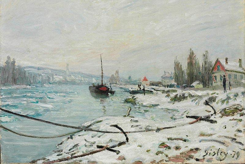 Alfred Sisley Mooring Lines, the Effect of Snow at Saint-Cloud oil painting image